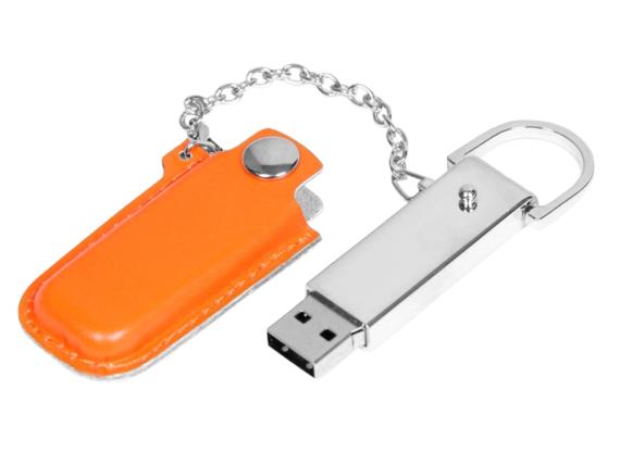 USB 2.0- флешка на 16 Гб в массивном корпусе с кожаным чехлом