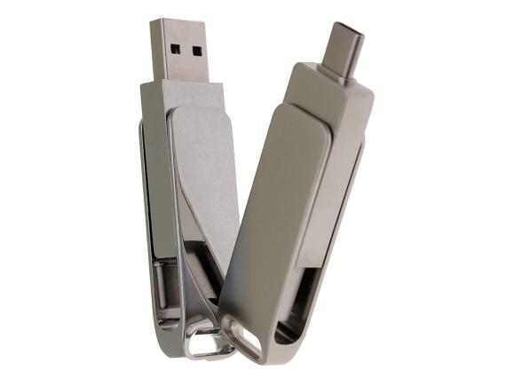 USB 2.0- флешка на 64 Гб с поворотным механизмом и дополнительным разъемом Type-C