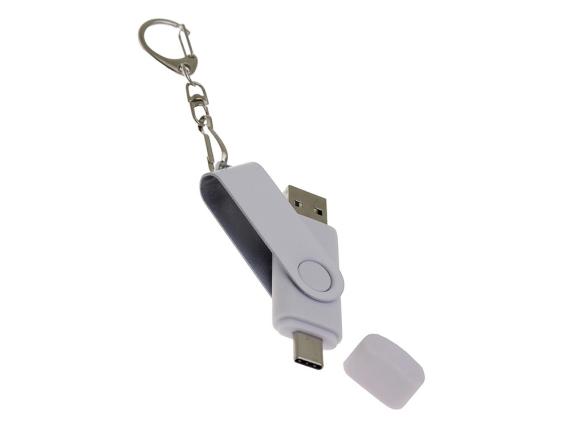 USB 2.0- флешка на 64 Гб с поворотным механизмом и дополнительным разъемом Type-C