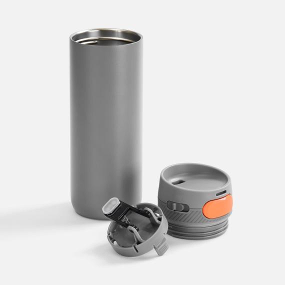 Термостакан X1 с цветной кнопкой, серый с оранжевым