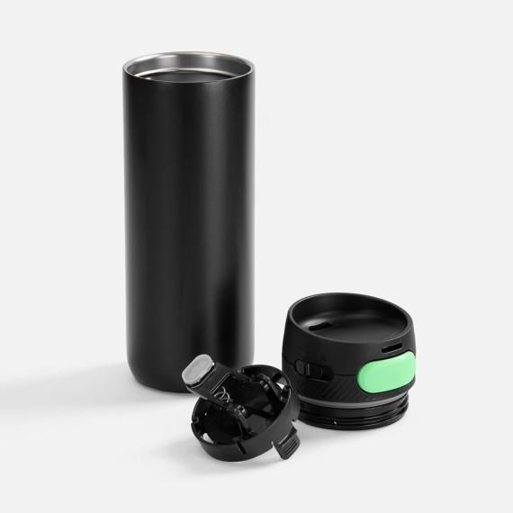 Термостакан X1 с цветной кнопкой, черный с зеленым